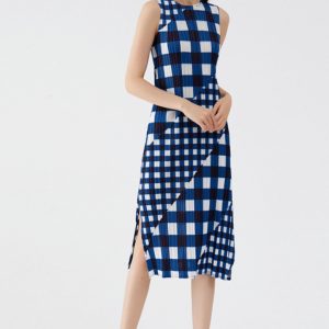 Plaid Print Sleeveless Pleated Dress - Y2K Aesthetic Fashion for Chic Outfits