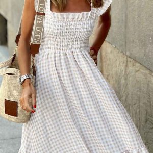 Plaid Ruffled Sleeveless Midi Dress - Y2K Aesthetic Fashion for Chic Outfits