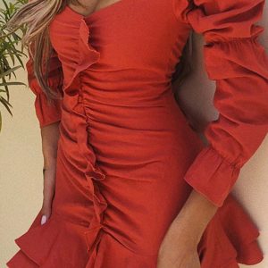 Pleated Balloon Sleeve Mini Dress - Y2K Aesthetic Cute Dress for Stylish Outfits