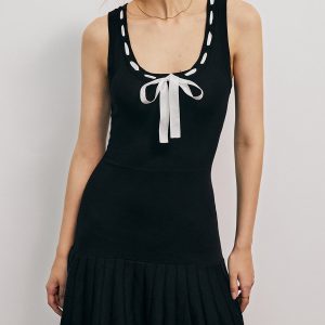 Pleated Bow Decor Mini Dress - Y2K Aesthetic Cute Dress for Stylish Outfits