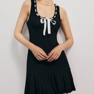 Pleated Bow Decor Mini Dress - Y2K Aesthetic Cute Dress for Stylish Outfits