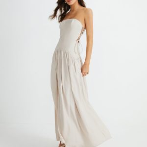 Pleated Drawstring Pocket Long Dress - Y2K Aesthetic Fashion for Effortless Style