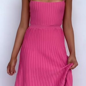 Pleated High Waist Knit Dress in Y2K Style - Trendy Coquette Aesthetic Fashion Piece