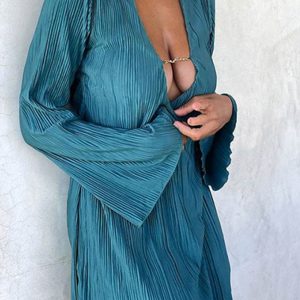 Pleated Lapel Low Cut Mini Dress - Y2K Aesthetic Fashion for Trendy Outfits