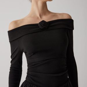 Pleated Off-Shoulder A-Line Mini Dress for Y2K Fashion & Coquette Aesthetic Styles