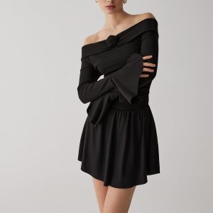 Pleated Off-Shoulder A-Line Mini Dress for Y2K Fashion & Coquette Aesthetic Styles