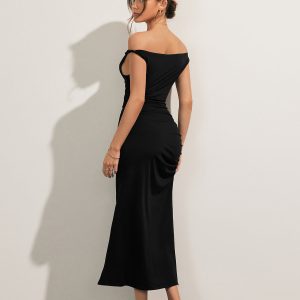 Pleated Off-Shoulder Maxi Dress - Elegant Y2K Fashion for Chic Aesthetic Outfits