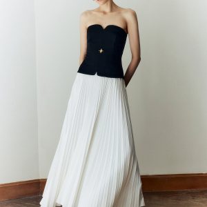 Pleated Off-Shoulder Maxi Dress - Elegant Y2K Fashion for Chic Aesthetic Outfits