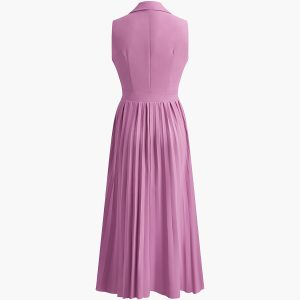 Pleated Shawl Neck Button Wrap Dress - Y2K Aesthetic Chic for Effortless Style