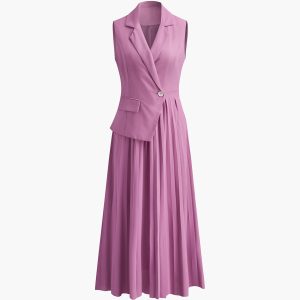 Pleated Shawl Neck Button Wrap Dress - Y2K Aesthetic Chic for Effortless Style