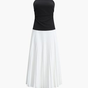 Pleated Sleeveless Maxi Dress - Y2K Aesthetic Long Dress for Effortless Style