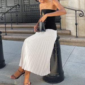 Pleated Sleeveless Maxi Dress - Y2K Aesthetic Long Dress for Effortless Style