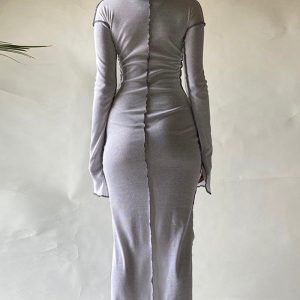 Pleated Slim Maxi Dress with Hood - Y2K Aesthetic Fashion for Effortless Style