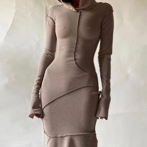 Pleated Slim Maxi Dress with Hood - Y2K Aesthetic Fashion for Effortless Style