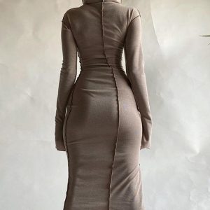 Pleated Slim Maxi Dress with Hood - Y2K Aesthetic Fashion for Effortless Style