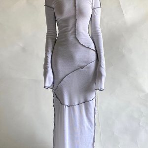 Pleated Slim Maxi Dress with Hood - Y2K Aesthetic Fashion for Effortless Style