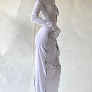 Pleated Slim Maxi Dress with Hood - Y2K Aesthetic Fashion for Effortless Style