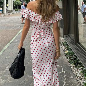 Polka Dot Ruffle Tie-Up Midi Dress - Y2K Aesthetic Cute Dress for Stylish Outfits