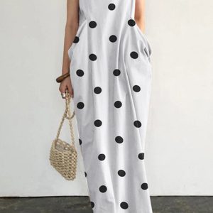 Polka Dot Tank Dress with Large Pockets for Y2K Fashion and Coquette Aesthetic