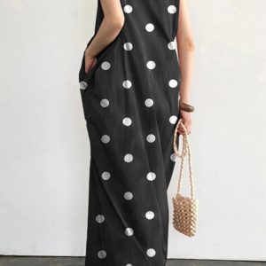 Polka Dot Tank Dress with Large Pockets for Y2K Fashion and Coquette Aesthetic