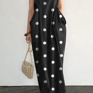 Polka Dot Tank Dress with Large Pockets for Y2K Fashion and Coquette Aesthetic