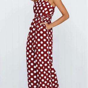 Polka Dots Tie-Waist Cami Jumpsuit - Y2K Aesthetic Cute Outfit for Stylish Looks