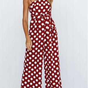 Polka Dots Tie-Waist Cami Jumpsuit - Y2K Aesthetic Cute Outfit for Stylish Looks