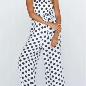 Polka Dots Tie-Waist Cami Jumpsuit - Y2K Aesthetic Cute Outfit for Stylish Looks