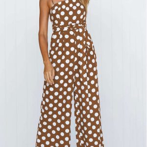 Polka Dots Tie-Waist Cami Jumpsuit - Y2K Aesthetic Cute Outfit for Stylish Looks