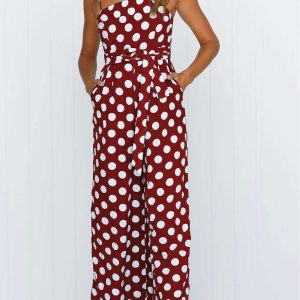 Polka Dots Tie-Waist Cami Jumpsuit - Y2K Aesthetic Cute Outfit for Stylish Looks