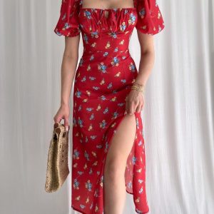 Puff Sleeve Floral Fields Maxi Dress - Y2K Aesthetic Boho Style for Effortless Elegance