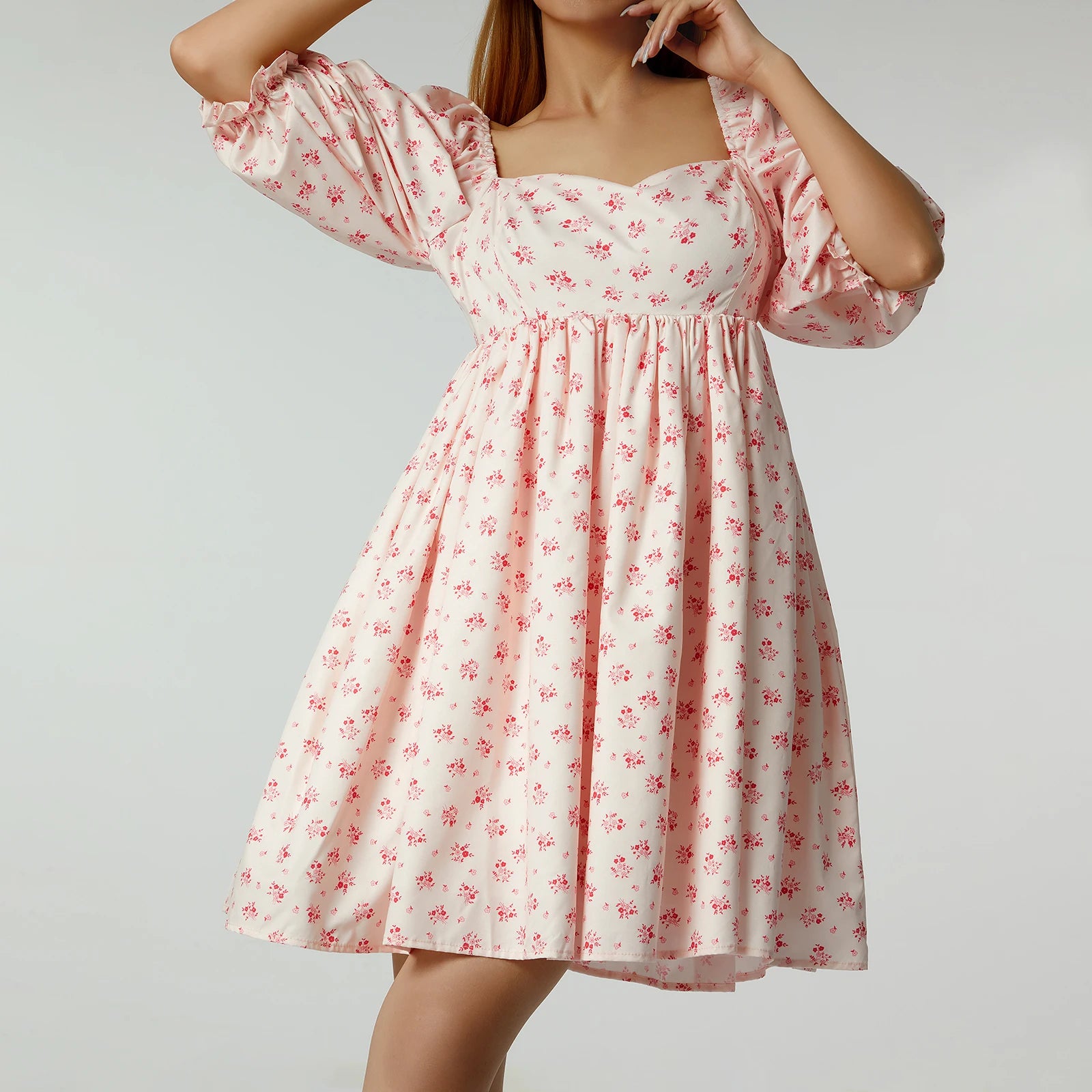 Puff Sleeve Princess Short Dress - Sweet Square Neck A-Line Lolita Dress for Summer Parties