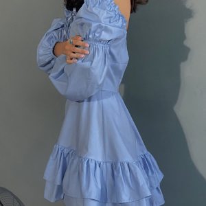 Puff Sleeve Ruffle Dress in Y2K Style - Cute Coquette Aesthetic Fashion Piece