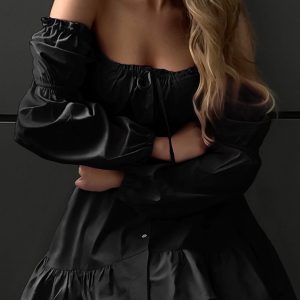 Puff Sleeve Ruffle Dress in Y2K Style - Cute Coquette Aesthetic Fashion Piece