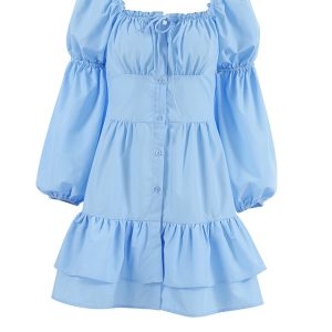 Puff Sleeve Ruffle Dress in Y2K Style - Cute Coquette Aesthetic Fashion Piece