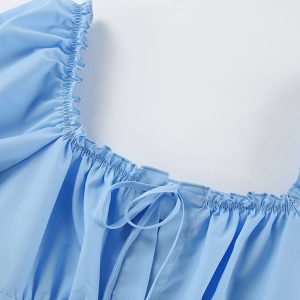 Puff Sleeve Ruffle Dress in Y2K Style - Cute Coquette Aesthetic Fashion Piece