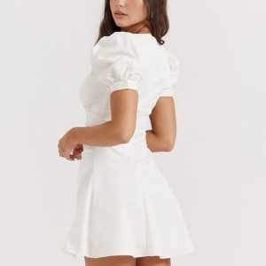 Puff Sleeve Short Dress in Y2K Style - Cute and Comfy for Coquette Aesthetic Outfits