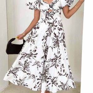 Puff Sleeve Twisted Tiered Dress - Y2K Aesthetic Cute Dress for Coquette Style Outfits