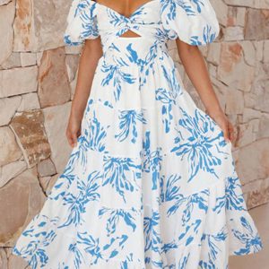 Puff Sleeve Twisted Tiered Dress - Y2K Aesthetic Cute Dress for Coquette Style Outfits