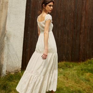 Pure Cotton Ruched Long Dress - Y2K Aesthetic Maxi Dress for Effortless Style