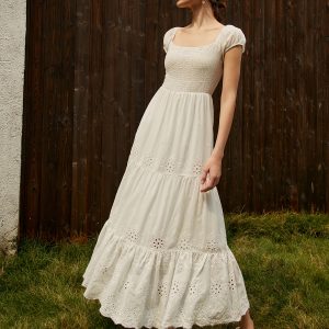 Pure Cotton Ruched Long Dress - Y2K Aesthetic Maxi Dress for Effortless Style