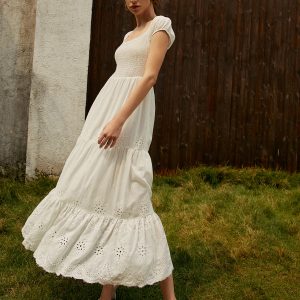 Pure Cotton Ruched Long Dress - Y2K Aesthetic Maxi Dress for Effortless Style