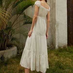 Pure Cotton Ruched Long Dress - Y2K Aesthetic Maxi Dress for Effortless Style