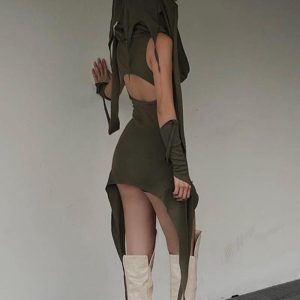 Raging Sands Y2K Dress with Comfy Hoodie and Stylish Sleeves for Aesthetic Outfits