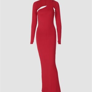 Red Off-Waist Y2K Aesthetic Festival Maxi Dress for a Bold Summer Look