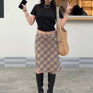 Renly Plaid Midi Skirt - Y2K Aesthetic Fashion for Chic Coquette and Grunge Styles