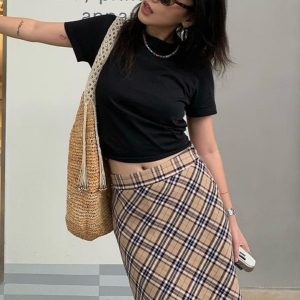 Renly Plaid Midi Skirt - Y2K Aesthetic Fashion for Chic Coquette and Grunge Styles