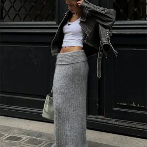 Retro Knitted High Waist Maxi Skirt for Women - Casual Loose Fall Aesthetic Skirt 2023