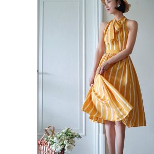 Retro Striped Y2K Dress - Vintage-Inspired Aesthetic for Trendy Women