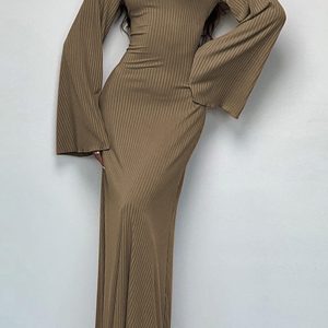 Ribbed Flare Sleeve Tie-Back Dress in Y2K Style for Coquette and Grunge Aesthetics